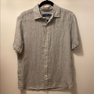 Vineyard Vines Men's Blue and White Striped Linen Shirt